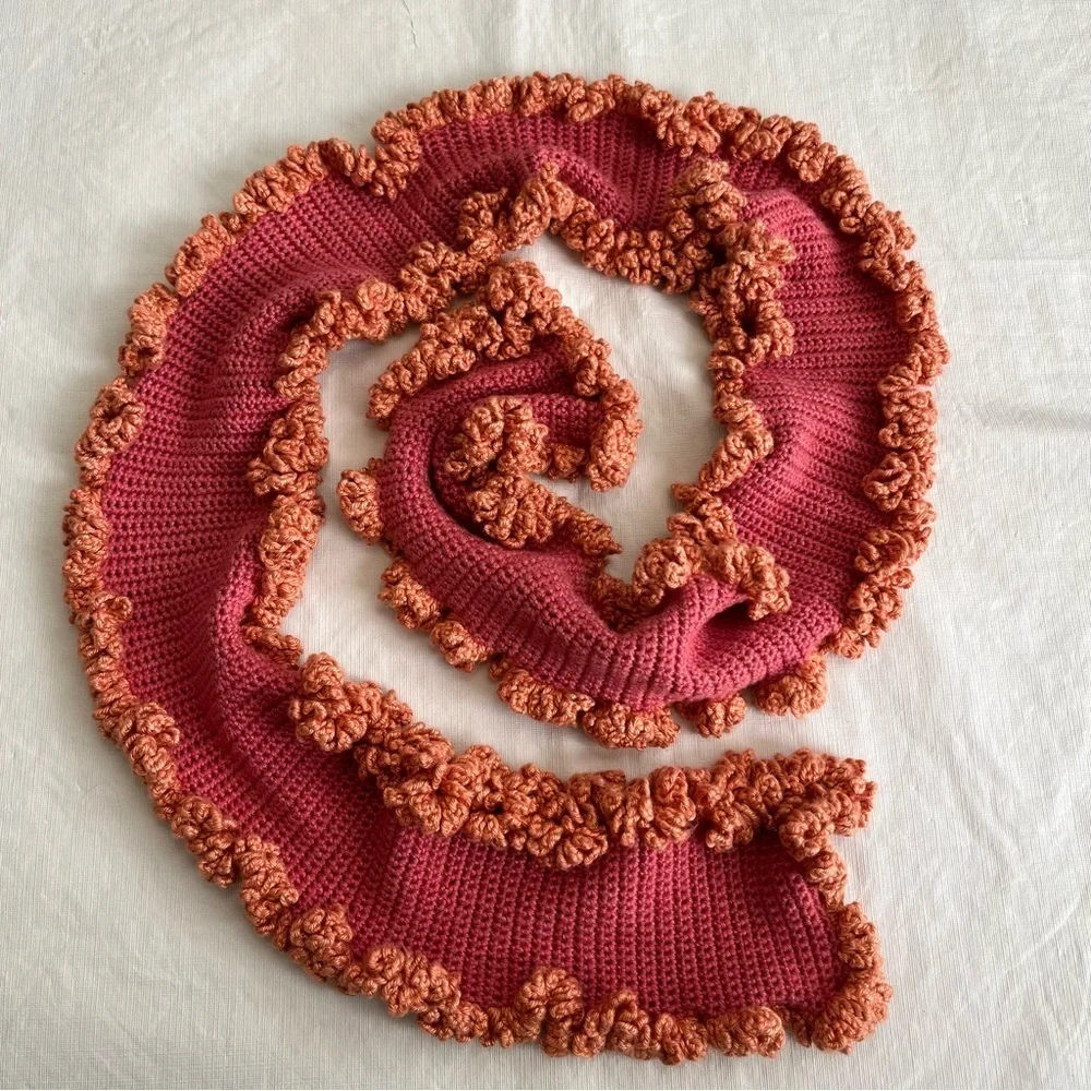 Handmade Crochet Pink Peach Ripple Wavy Scarf